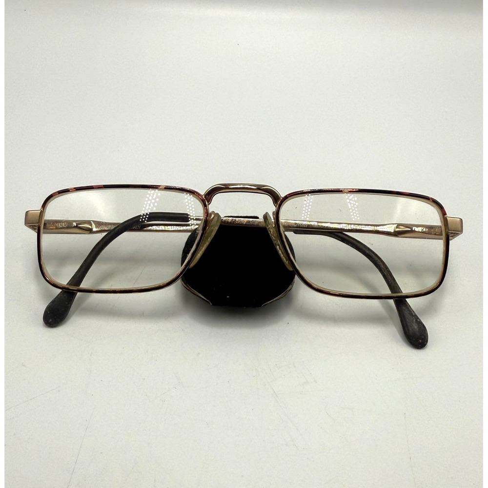 Luxottica Scott Vintage Gold Tortoise Rectangular Eyeglasses Frames Italy 145